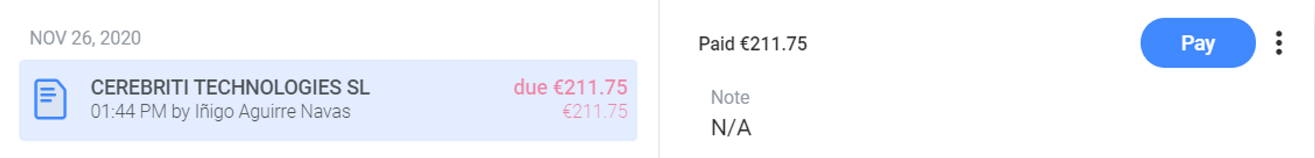 Screenshot from Payhawk's spend management solution feature - receipts mailbox. 